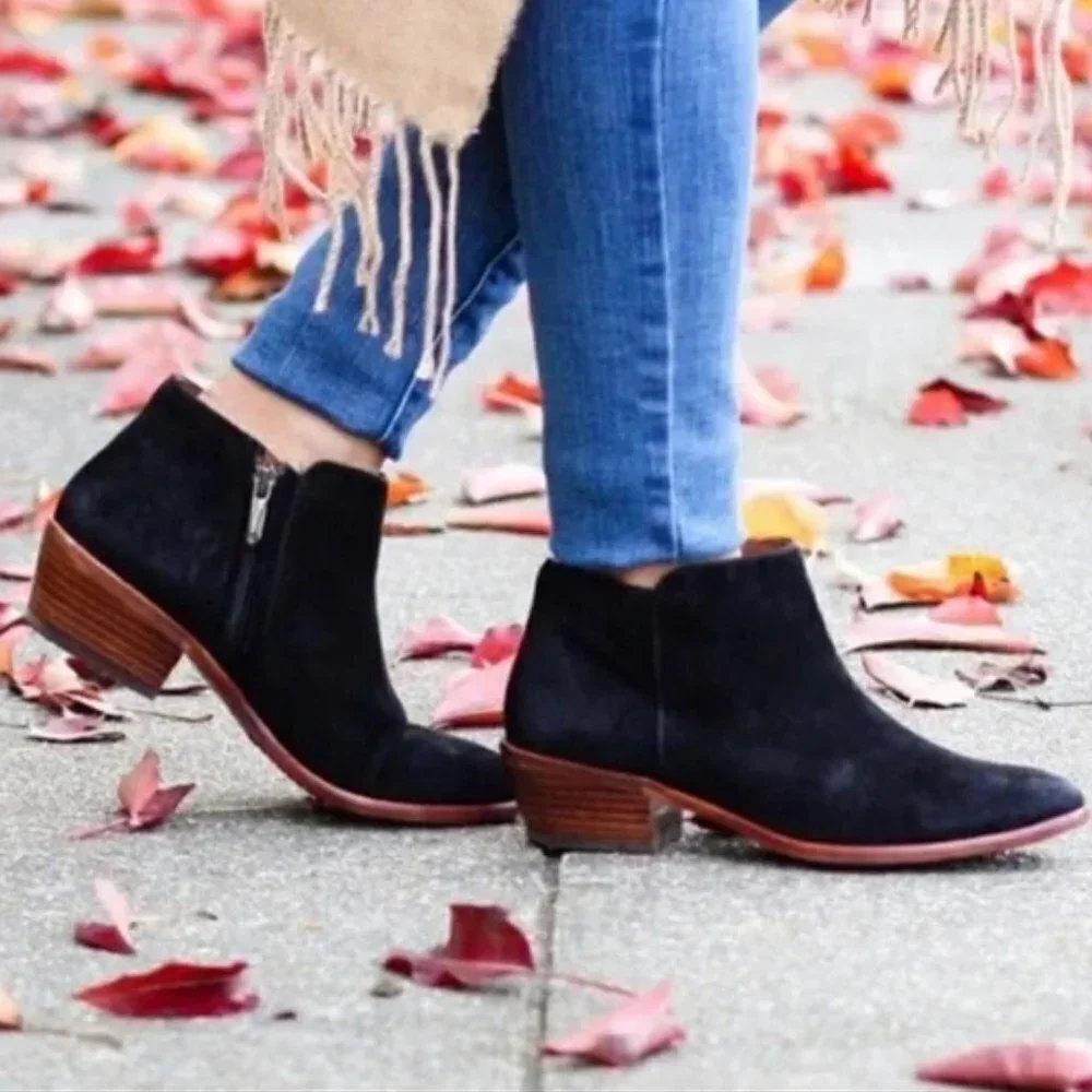 Sam Edelman‎ Western Petty Suede Boot Black Leather Boho Stagecoach 7.5